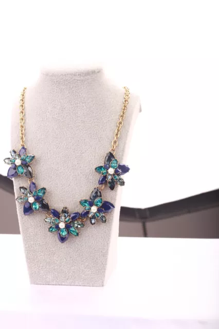 J. Crew Womens Fashion Blue Flower Crystal & Pearl Statement Rhinestone Necklace