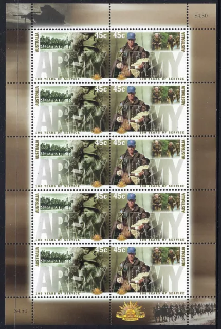 2001 Australia SG# 2073a Centenary Australian Army sheetlet of 10 mint MUH MNH