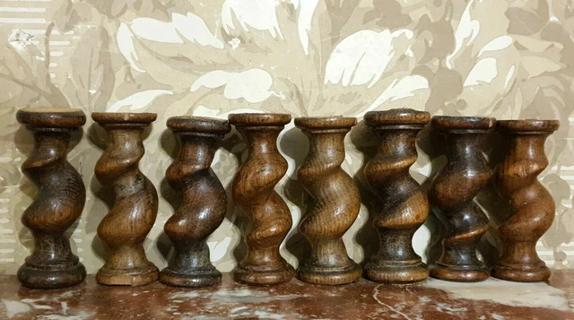 8 Barley twist turned spindle Column Antique french oak architectural salvage 4" 12