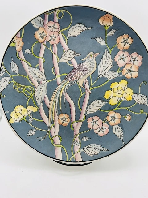 Vintage MACAU Plate Chinese Porcelain Bird of Paradise Hand Painted 1950s 10 In