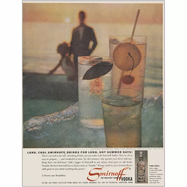 1961 Smirnoff Vodka: Long Cool Smirnoff Drinks for Long Hot Vintage Print Ad