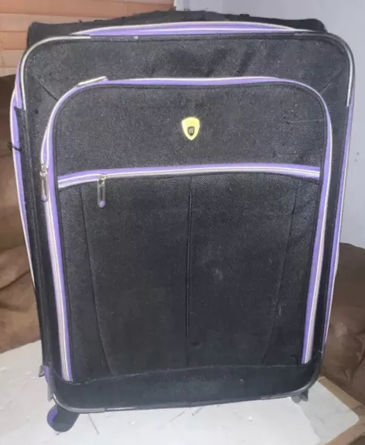 Olympia Luggage Carry On Bag Suitcase Rolling Logo Black Purple Handle Wheels