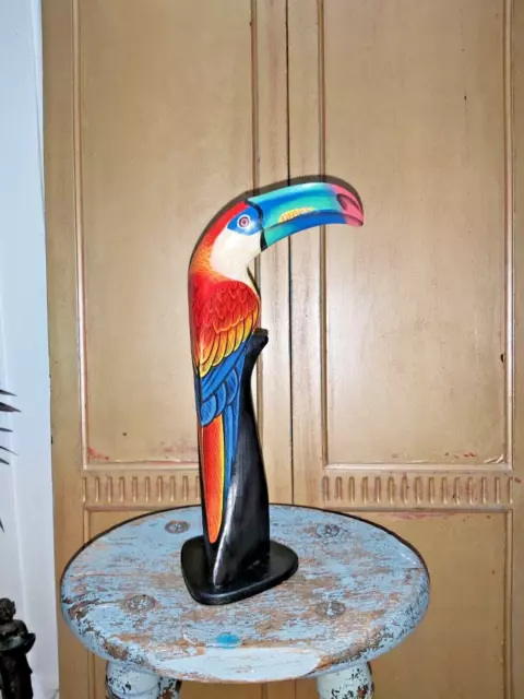 HAND CARVED WOODEN PAINTED TOUCAN JUST OVER 30cm TALL -RED