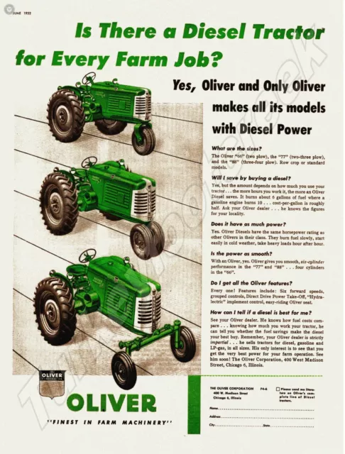 1952 Oliver 77,78,66 Tractors Ad 9" x 12" Metal Sign