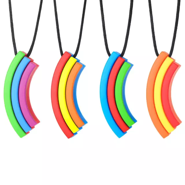 Chew Necklaces for Sensory Kids, 4 Pack Silicone Chewy Necklaces for Kids with A