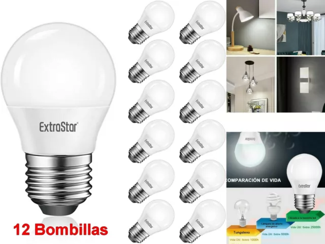 ExtraStar 12x Bombilla LED E27 luz Fria,Casquillo gordo,Bajo consumo 5W,400 LM