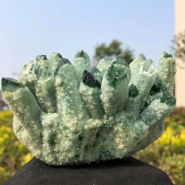 New Find Green Phantom Quartz Crystal Cluster Mineral Specimen Healing