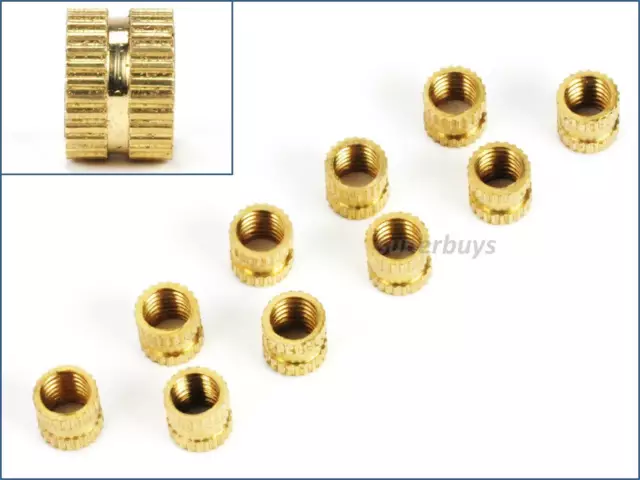 10pcs M8 8mm Solid Brass Knurled Nuts Threaded Embedded Round Insert