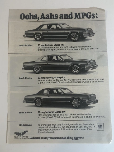 Buick LeSabre  Electra Riviera Print Ad  Advertisement Vintage 1976 PA9