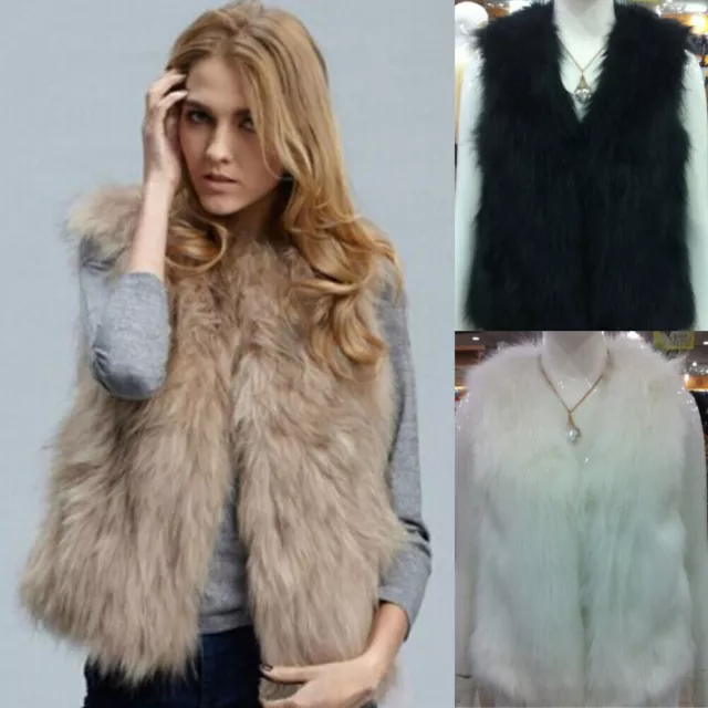 Damen Winter Warm Weste Ärmellos Pelzweste Gilet Faux Pelz Fellweste Vest Mantel