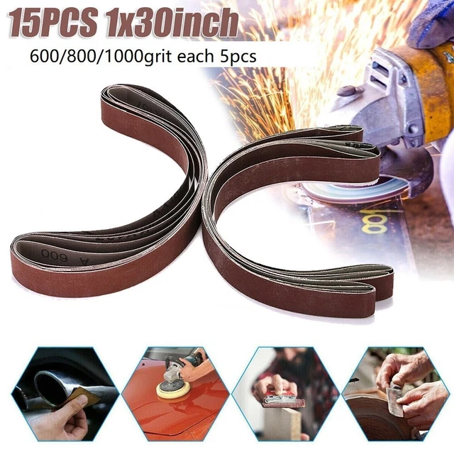 15Pcs 1x30 " 600 800 1000Grit Aluminium Oxyde Kit Polissage Sander Ceinture