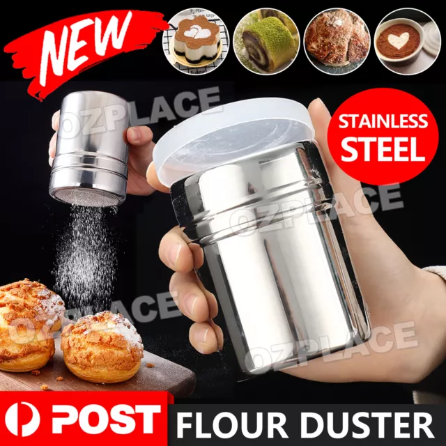 Stainless Steel Chocolate Shaker Icing Sugar Powder Cocoa Flour Coffee Sifter AU