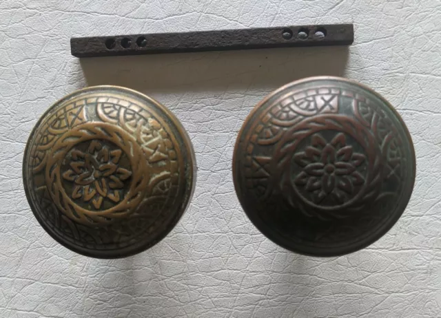 Antique Ornate Victorian Pair of Brass Door Knobs Starburst Eastlake