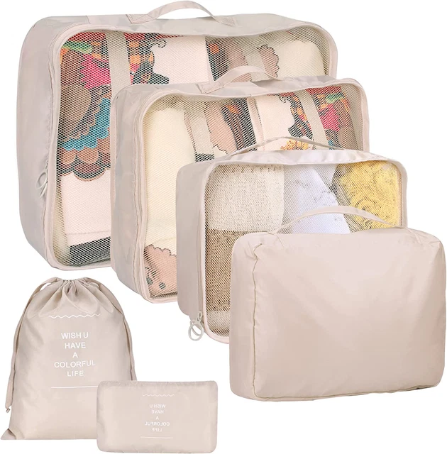 6 Set Packing Cubes for Suitcases,  Beige Travel Luggage Packing Organizers with
