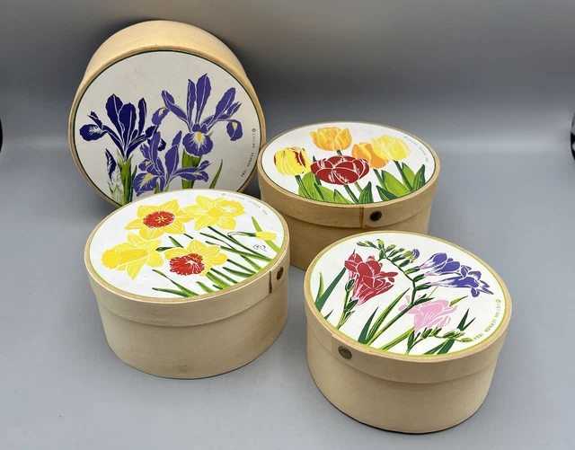 VINTAGE SHAKER STYLE Nesting Boxes Set Round Painted Wood Stacking Box