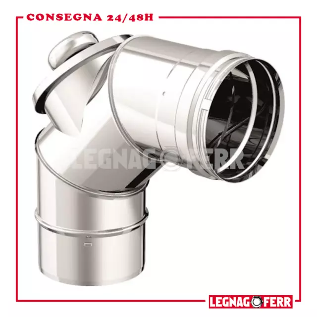 Curva 90° con Ispezione Monoparete Acciaio Inox316L Legna/Pellet Apros Certifica