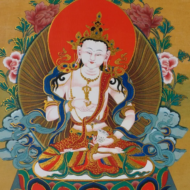 14"Silk Brocaded Golden Wood Scroll Tibet Thangka: Vajrasattva, Purity Ur Mind =