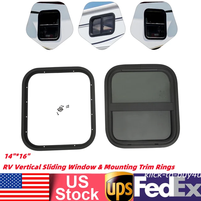 VERTICAL SLIDING WINDOW for RV Cargo Trailer Camper+Mounting Trim Rings