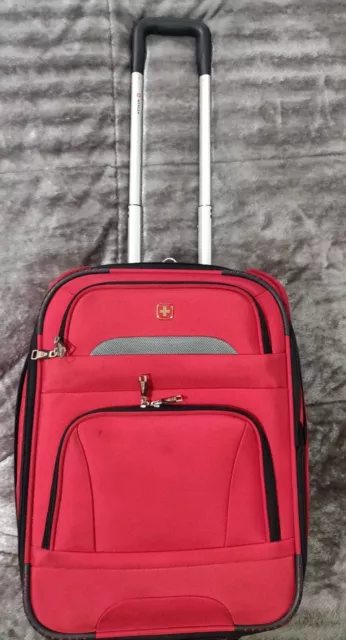 Red Wenger Swiss Army Rolling Carry On Suitcase Retractable Handle Bag 21x15x10