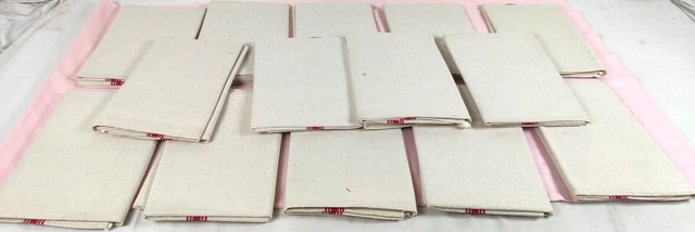 Lot 14 SERVIETTES de Table 100% LIN Torchons Rayures Rouges Textiles anciens G