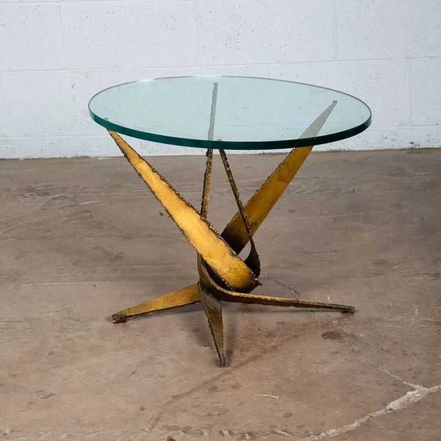 Mid Century Modern Side Table Brass Glass Metal Paul Evans Brutalist Gold Mcm NM