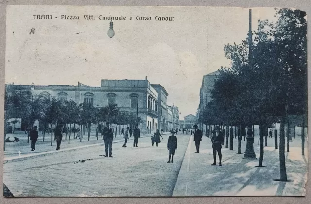 Trani Piazza Vitt Emanuele E Corso Cavour Animata - Bari - Viaggiata 1916 - 4340