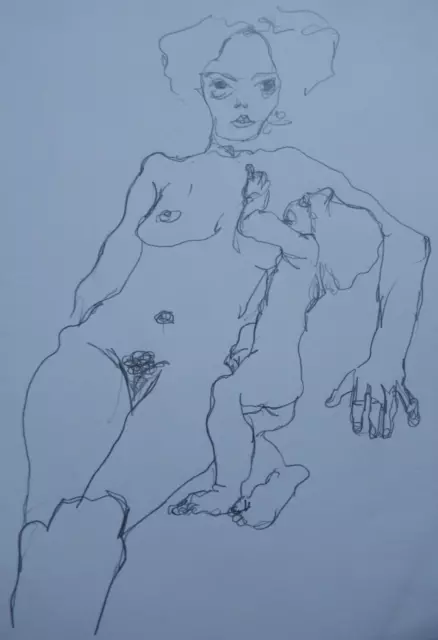 Bleistiftzeichnung nach Egon Schiele Suckeld Mutter & Kind Aktstillen