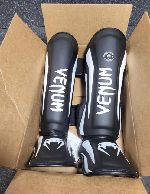 Venum Elite Standup Shin Guards-Black/White Large