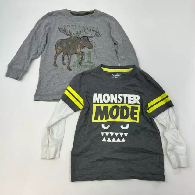 Osh Kosh Boys Lot Of 2 T-Shirts Multicolor Long Sleeve Graphic Print Moose 4T