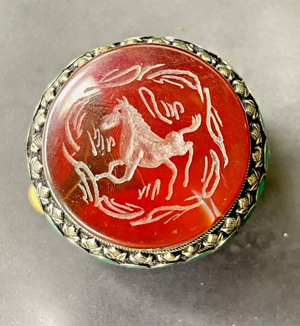 Huge, Rare, Antique Middle Eastern Or Persian Ring / Carved Pegasus In Agate