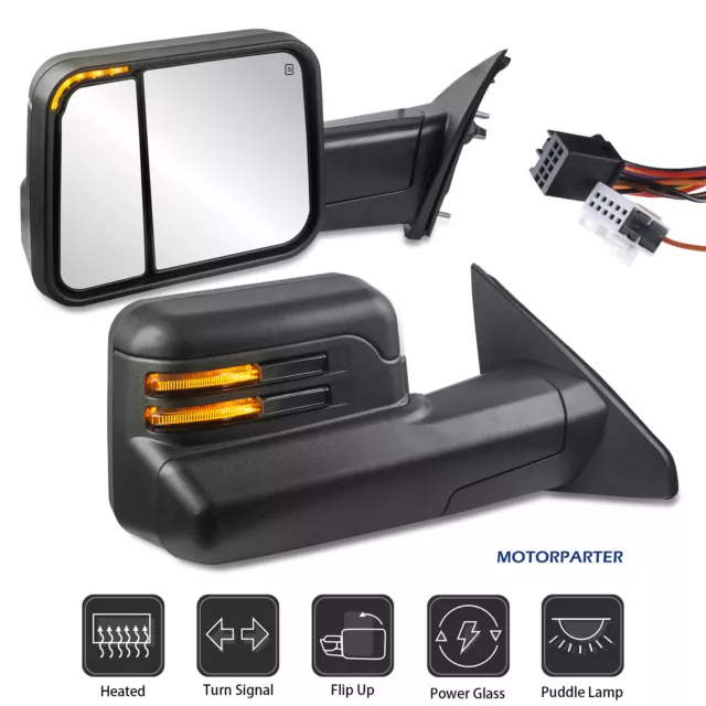 Tow Mirrors Flip Up Power Heated W/ Puddle Light For 2019-2022 Ram 1500