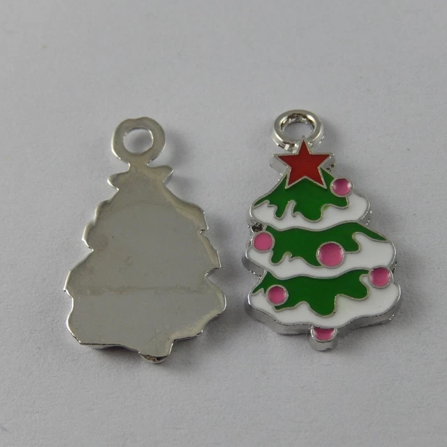 Emaille Legierung Bunt Weihnachten Baum Anhänger Charme Schmuck Handwerk 20 Stk