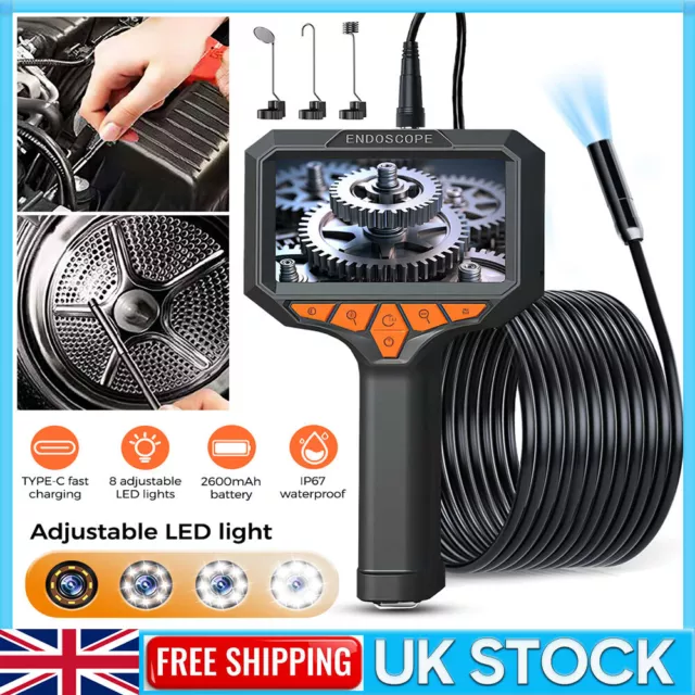 4.3" 1080P 8mm Inspection Endoscope Borescope Industrial Snake Camera LED Light