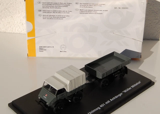 ID0674) Minichamps 499030920 MB Unimog 401 mit Pritschenanhänger, 1:43 OVP - Modellbahn Rhein-Main ID0674) Minichamps 499030920 MB Unimog 401 mit Pritschenanhänger, 1:43 OVP - Modellbahn Rhein-Main