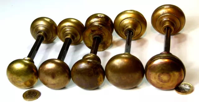 JOB LOT x 10 ANTIQUE BRASS BUN DOOR KNOB HANDLES VICTORIAN THREADED SPINDLES