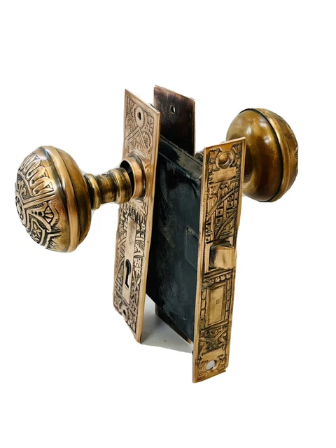 Beautiful Antique Victorian Eastlake Corbin Ceylon Door Lock Set Mortise c. 1890