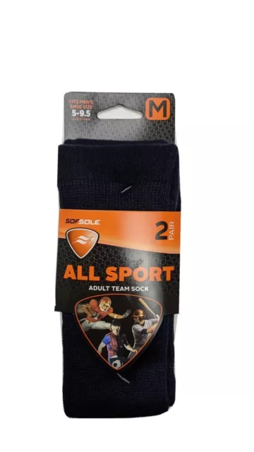 Sof Sole All Sport Adult Team Socks 2 pair Navy - Size M - Men's Shoe Size 5-9.5