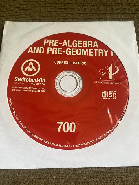 Switched On Schoolhouse Pre-Algebra and Pre-Geometry I 7th Grade CD 2009 Edition