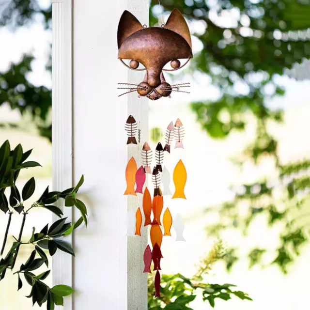 Metal Wind Chime Cat and Fish Metal Wind Chimes  Outdoor
