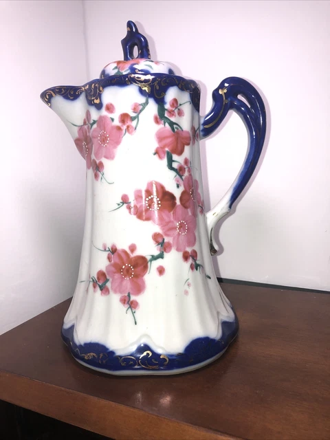 Nippon Japan Art Nouveau Porcelain Cobalt Blue & Gold Chocolate Pot ~ Excellent