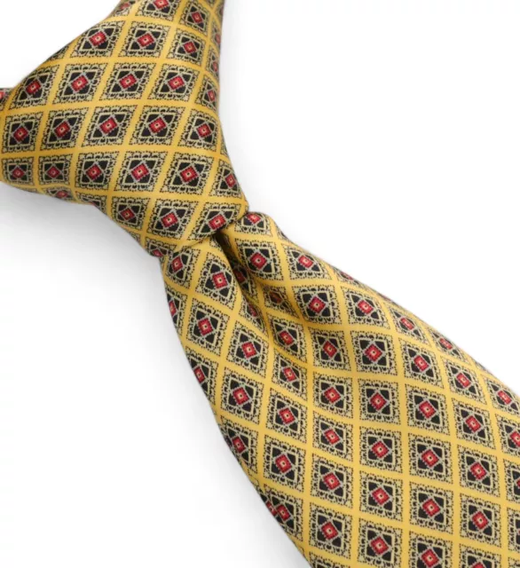 Stefano Ricci 100% Silk Neck Tie Yellow Red Geometric Print Satin Italy Recent