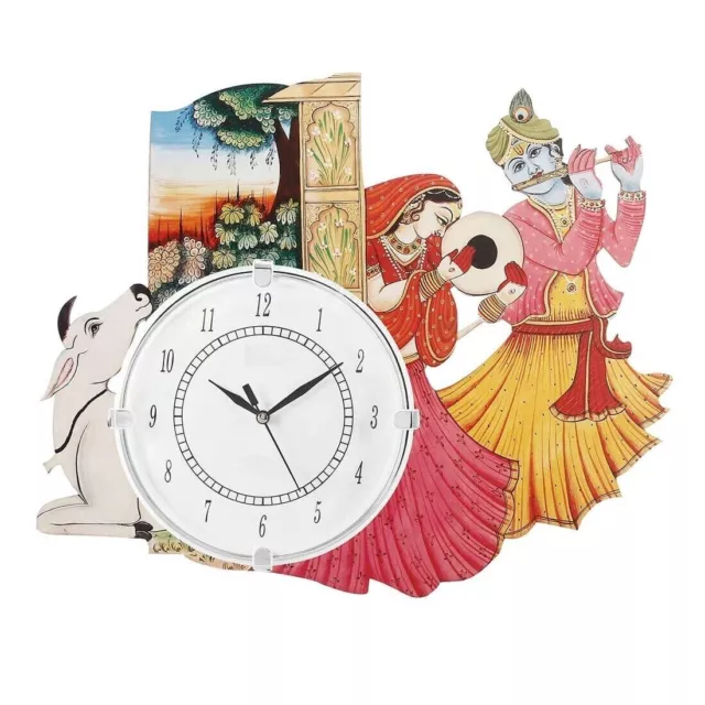Radha Krishna Reloj de pared de madera antiguo hecho a mano para decoración...