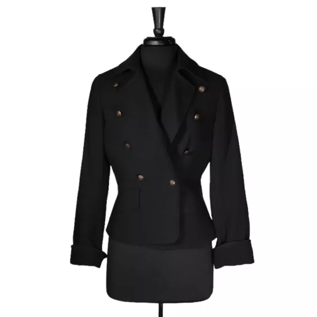 Talbots Womens Blazer Black Wool Double Breasted Gold Button Suit Jacket Coat 10