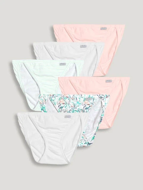WOMEN JOCKEY 6-PACK String Bikini (White-Floral-Peach) Cotton Comfort ...