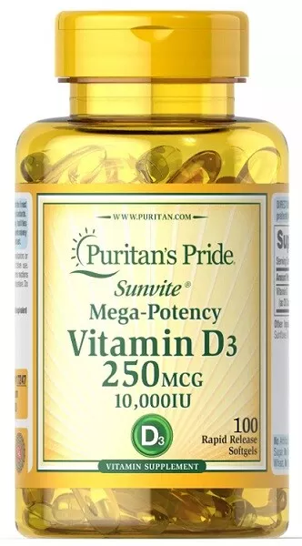 Vitamin D3 10000IU (250mcg) 100 / 200 sgel Immunität Puritans Pride