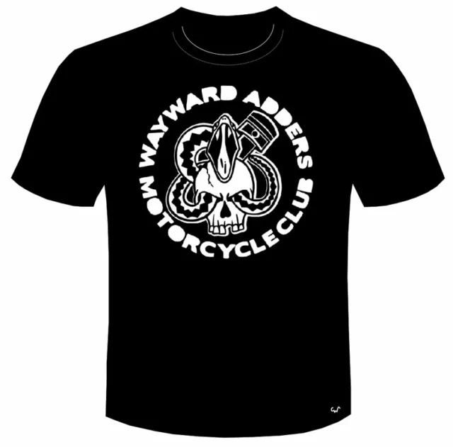 Maglietta WAYWARD ADDERS MC MOTO CLUB BIKE BIKER SNAKE TESCHIO PISTON NUOVA CON ETICHETTE