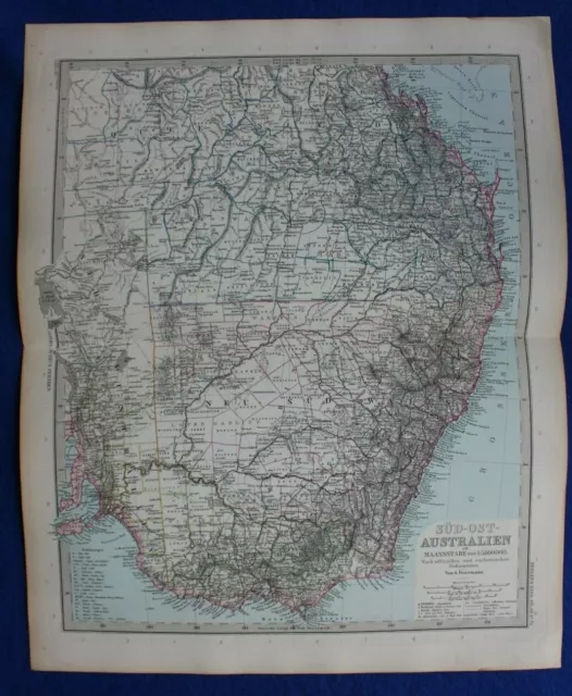 Original antique map SOUTH EAST AUSTRALIA, NEW SOUTH WALES, Stieler, 1891