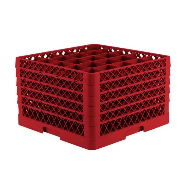 Traex TR6BBBBB-02 Red 25-Compartment Glass Rack with 5 Extenders