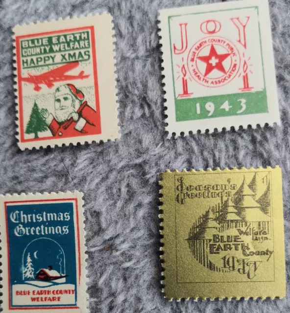 Four Blue Earth County (Minnesota) Christmas labels/stamps.