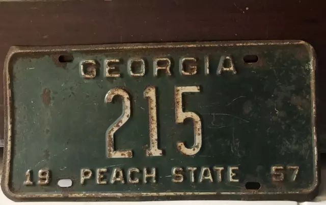 GEORGIA LICENSE PLATE 1957 Peach State #215 ORIGINAL